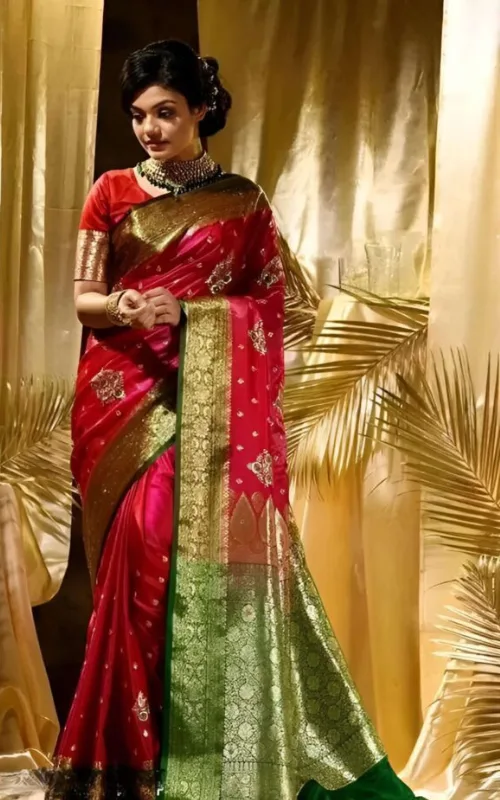 Banarasi Silk Sarees in Red with Embroidery