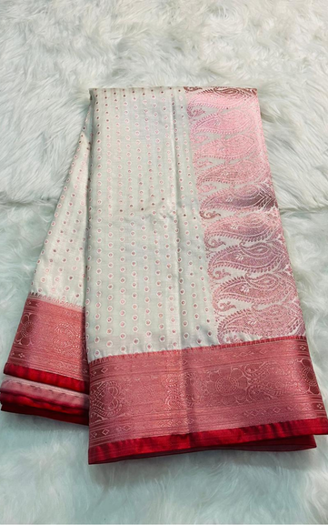 Cream & Rose Pink Satin Silk Saree with Designer Woven Border