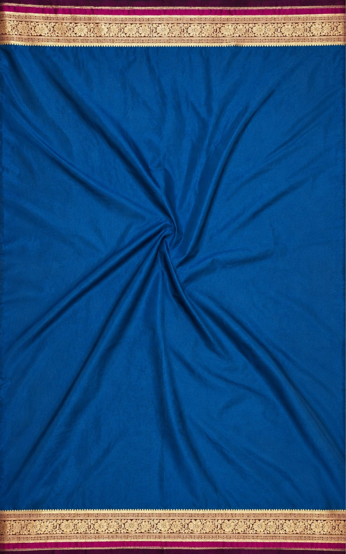 Petrol Blue Plain Satin Saree