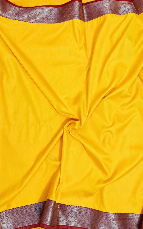 Yellow Plain Satin Saree